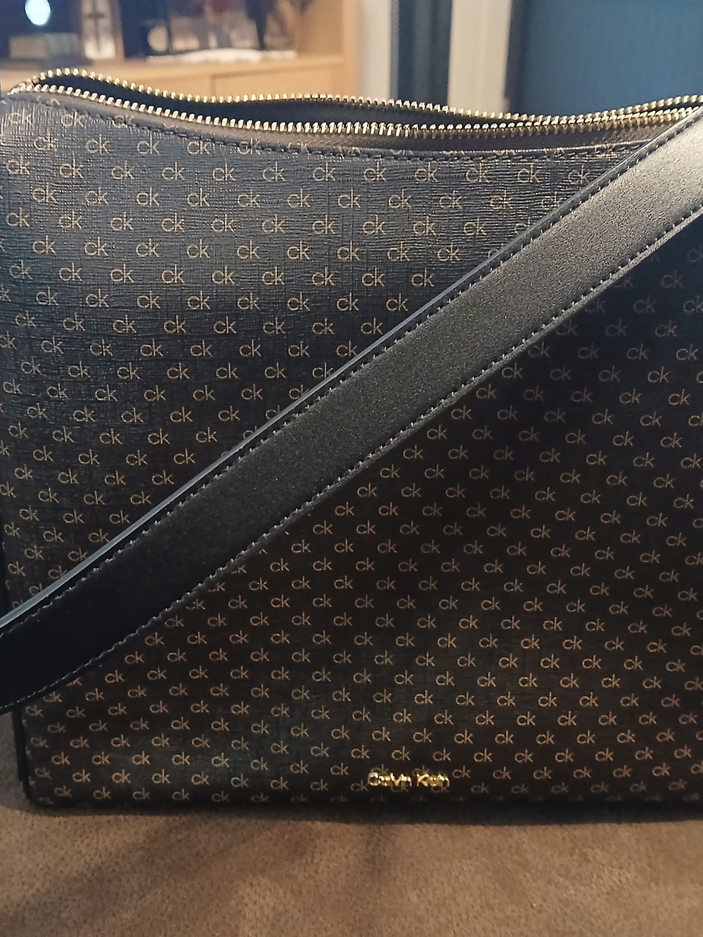 Calvin Klein Black and Brown Monogram Messenger Bag